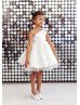 One Shoulder Ivory Satin Peek-A-Boo Tulle Flower Girl Dress